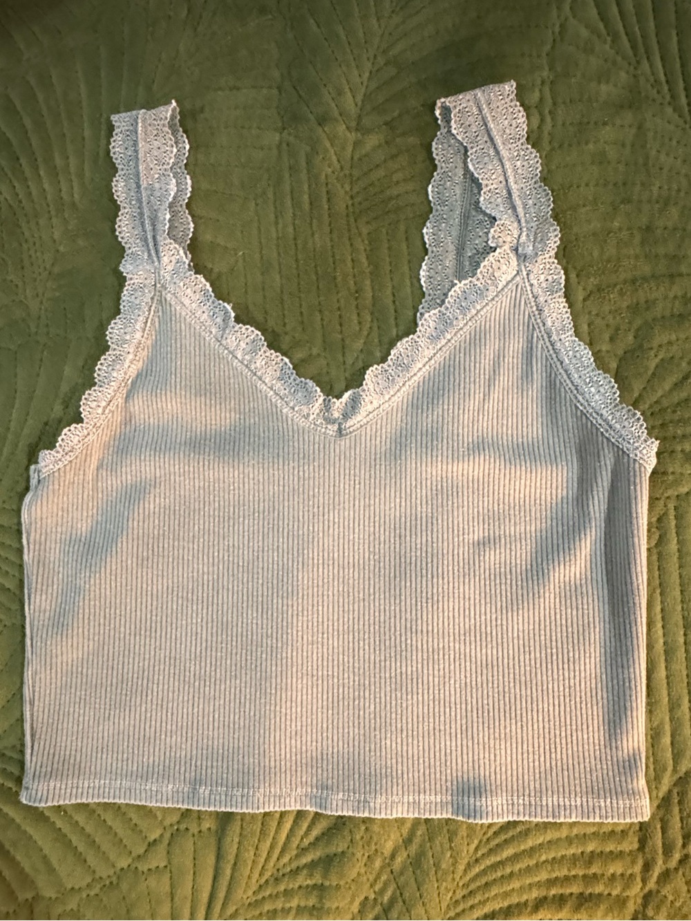 Women's American Eagle Ribbed Cropped Cami Tank Top - Light Gray